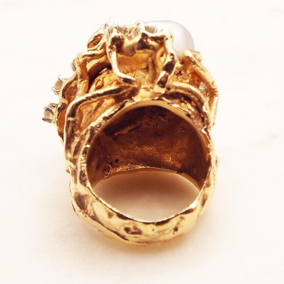 OCEAN 14K GOLD 32 GR., W/ 2 -12 MM GREY MOBE PEARLS & .34 TW DIAMONDS SZ. 4 RING - Picture 3 of 10